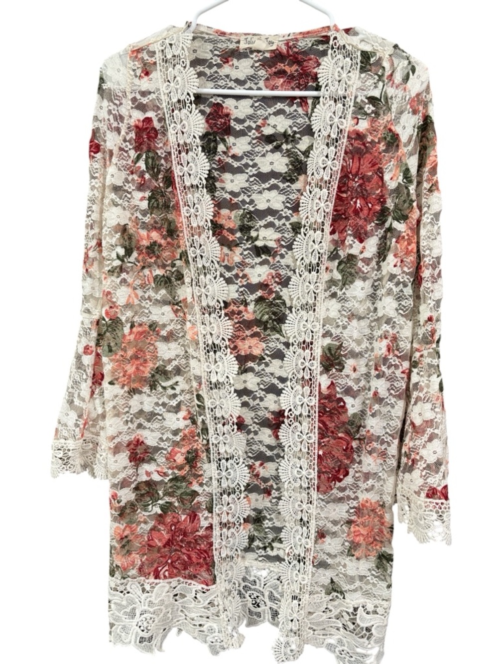 Jolie & Joy Floral Lace Kimono Cardigan Womens Small Boho Sheer Duster